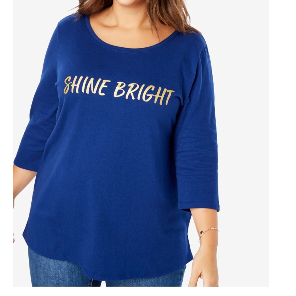 Woman Within BLUE Shine Bright Tee NEW 1X